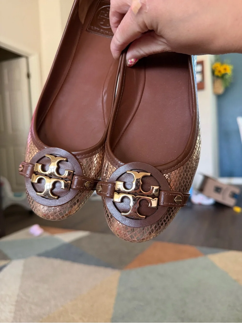 Tory Burch Aaden Ballet Mirror Snake Print Flats